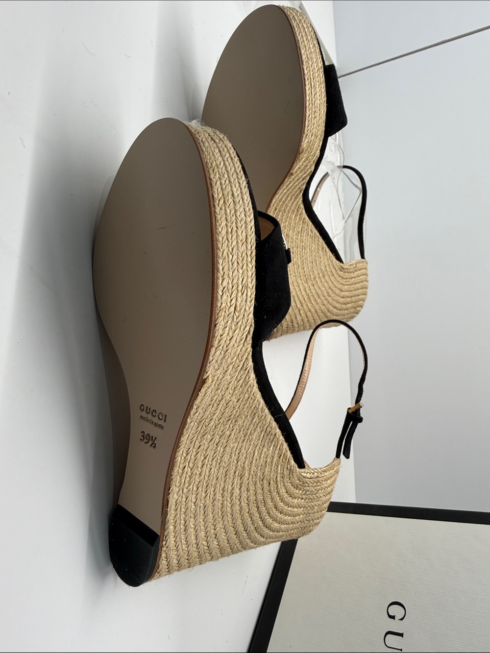 Gucci Black Suede Espadrille Wedge Sandals with Gold Horsebit - Picture 4 of 4